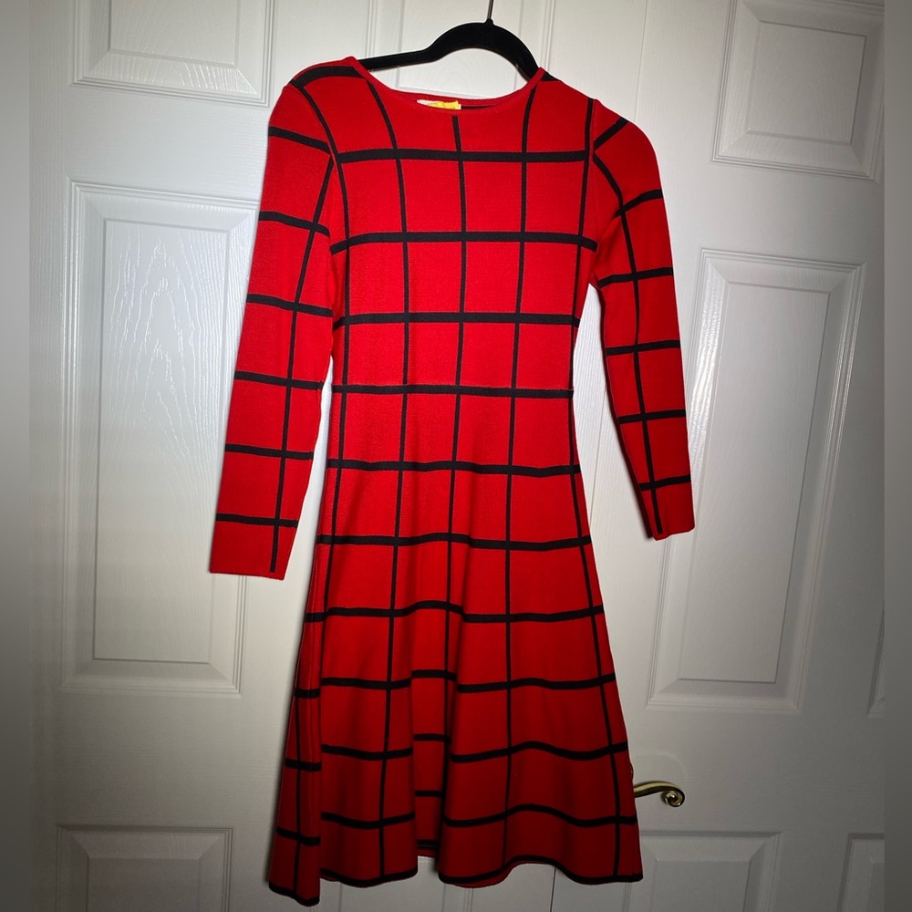 Geo Red Knit long sleeve dress